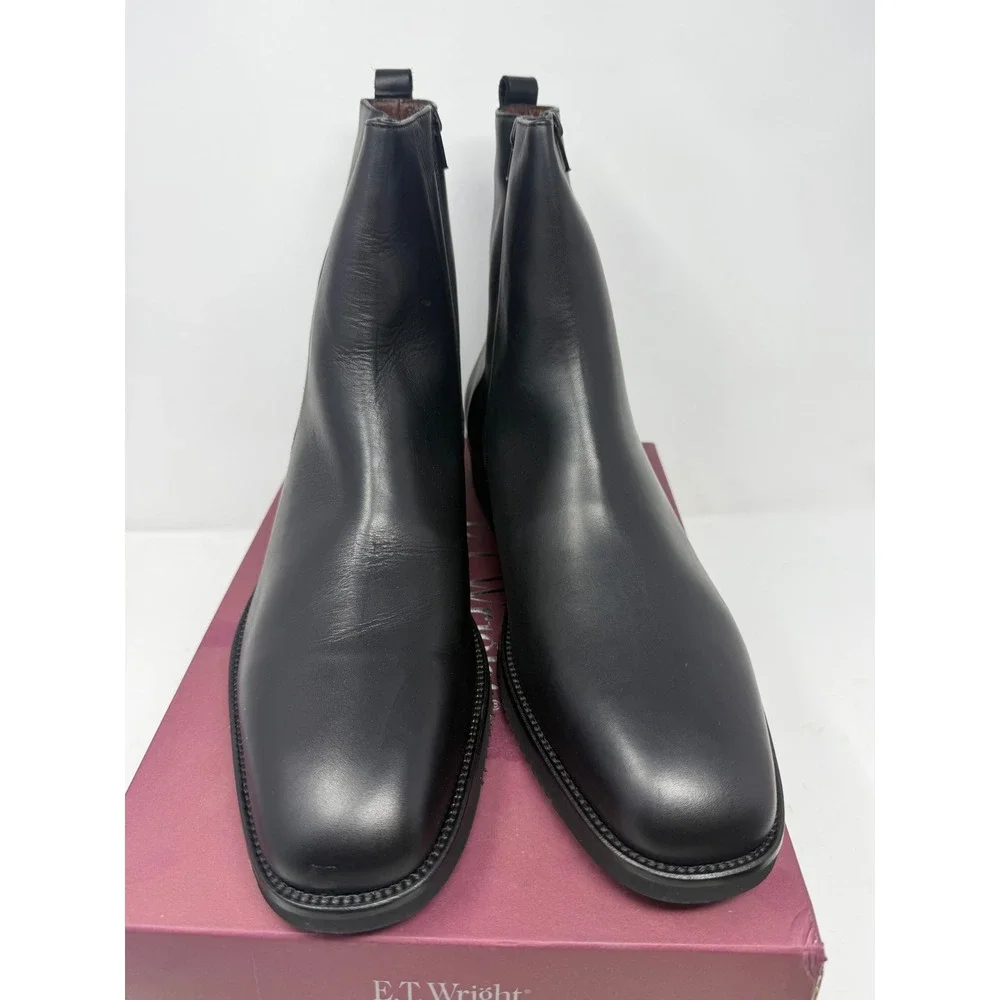 E.T. Wright Laconi Black Leather Side Zip Ankle Dress Boots Box NOS Mens 13 AA